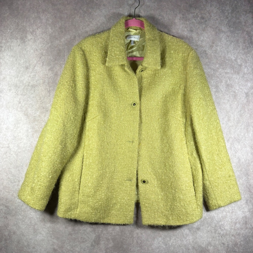 Peter Hahn Jacket Womens 16 Green Mohair Wool Boucle Button Front Blazer Career